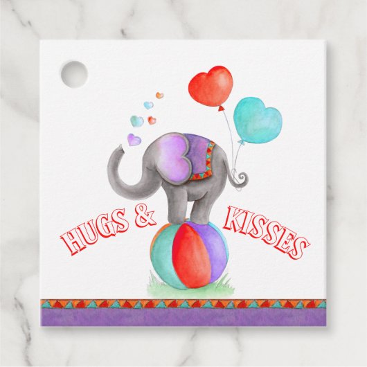 Circus olifant baby shower knuffels en kussen bedankjes labels (Voorkant)