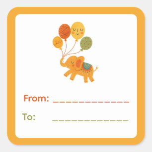 Circus Olifant Cadeaubijslabel Vierkante Sticker