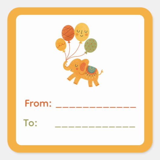 Circus Olifant Cadeaubijslabel Vierkante Sticker (Voorkant)