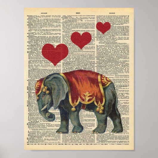  Circus-olifant & harten op woordenboek Poster (Voorkant)