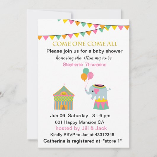 Circus olifant met Banting Baby shower Kaart (Voorkant)