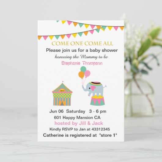 Circus olifant met Banting Baby shower Kaart (Staand voorkant)