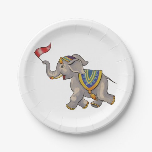 Circus olifant met vlag papieren bordje (Voorkant)