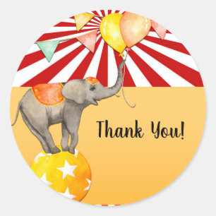 Circus Olifant op Bal Carnaval Baby Shower Feestje Ronde Sticker