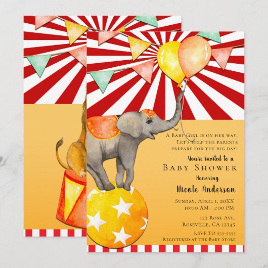 Circus olifant op bal Carnaval Baby shower Party Kaart (Voorkant / Achterkant)