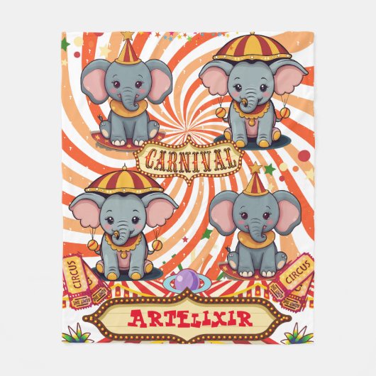 Circus Olifant Print Fleece Deken (Voorkant)