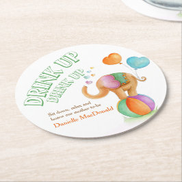 Circus olifant unisex baby shower papier onderzett ronde kartonnen onderzetter