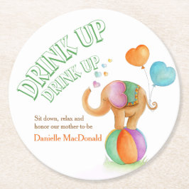 Circus olifant unisex baby shower papier onderzett ronde kartonnen onderzetter