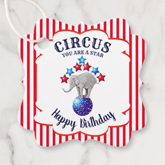 Circus Olifant Verjaardag Bedankjes Labels (Voorkant)
