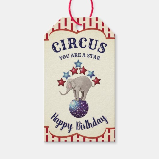  Circus Olifant Verjaardag Cadeaulabel (Voorkant)