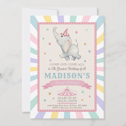 Circus Olifant Verjaardagsfeestje Uitnodiging (Voorkant)