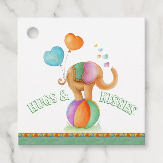 Circus olifant waterverf baby shower bedankjes labels (Voorkant)