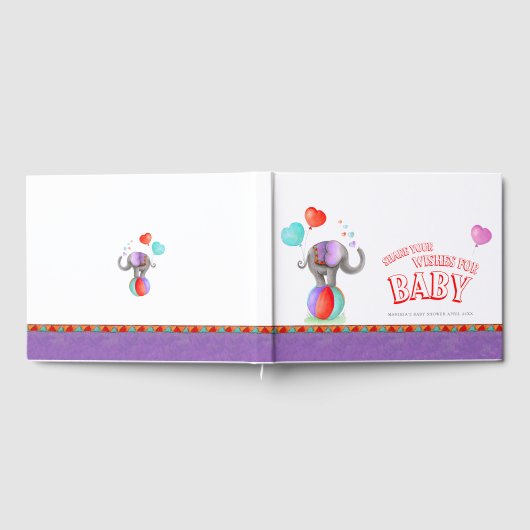 Circus olifant waterverf baby shower paarse gastenboek (Volledig)