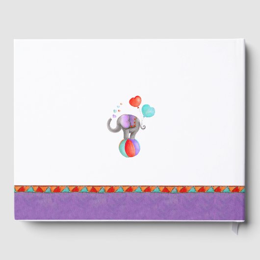 Circus olifant waterverf baby shower paarse gastenboek (Achterkant)