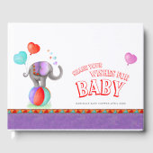 Circus olifant waterverf baby shower paarse gastenboek (Voorkant)