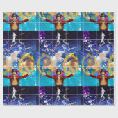 Circus op blauwe achtergrond cadeaupapier (Vlak)