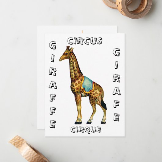  circus optredende giraffe notitiekaartje (Voorkant / Achterkant in situ)