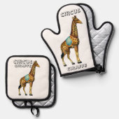  circus optredende giraffe ovenwant & pannenlap set (Voorkant / Achterkant)