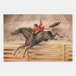 Circus paard en duivel die over een hek vliegen inpakpapier vel