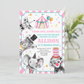 Circus Party Animals Carnaval First Birthday Kaart (Staand voorkant)