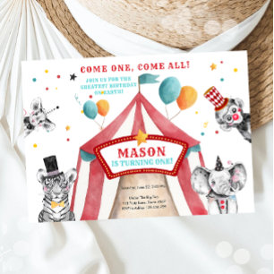 Circus Party Animals Carnaval First Birthday Kaart