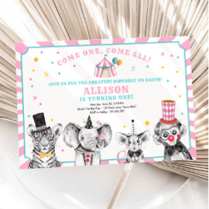 Circus Party Animals Carnaval First Birthday Kaart
