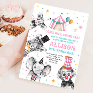 Circus Party Animals Carnaval First Birthday Kaart