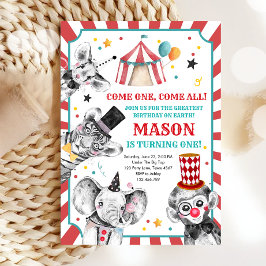 Circus Party Animals Carnaval First Birthday Kaart