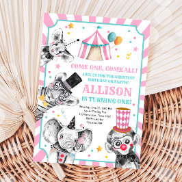 Circus Party Animals Carnaval First Birthday Kaart