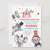 Circus Party Animals Carnaval First Birthday Kaart (Voorkant)