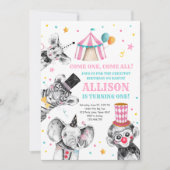 Circus Party Animals Carnaval First Birthday Kaart (Voorkant)