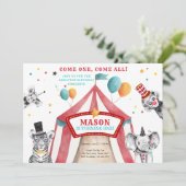 Circus Party Animals Carnaval First Birthday Kaart (Staand voorkant)