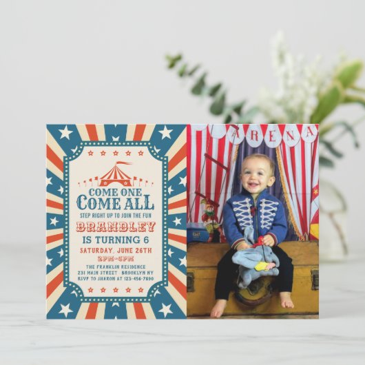  Circus Party Carnaval Party Verjaardagsfoto Kaart (Staand voorkant)