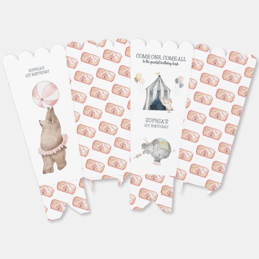 Circus Party Carnaval Thema 1e verjaardag Bedankdoosjes (Ongevouwen)