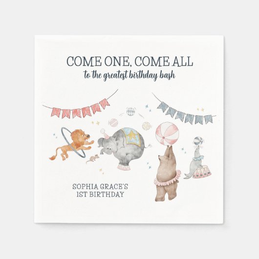 Circus Party Carnaval Thema 1e verjaardag Servet (Voorkant)