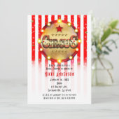Circus Party Event Red White Gold Striped Kaart (Staand voorkant)