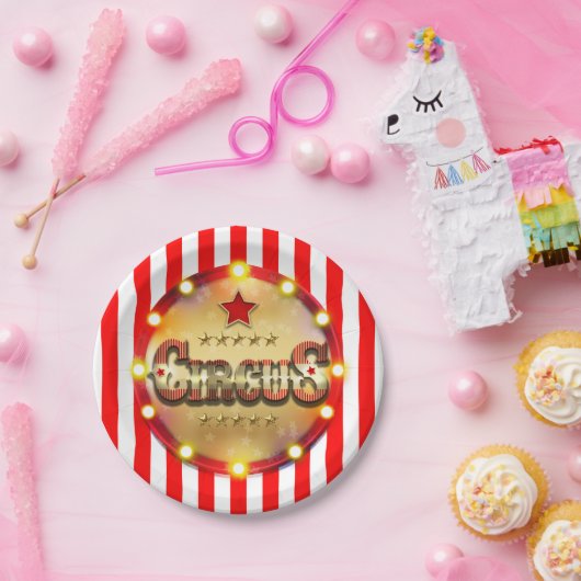Circus Party Event Rood Wit Goud Gestreept Chic Papieren Bordje (Feest)