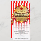Circus Party Event Rood Wit Goud Gestreept Menu (Voorkant / Achterkant)