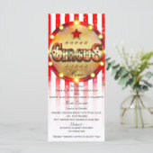Circus Party Event Rood Wit Goud Gestreept Menu (Staand voorkant)