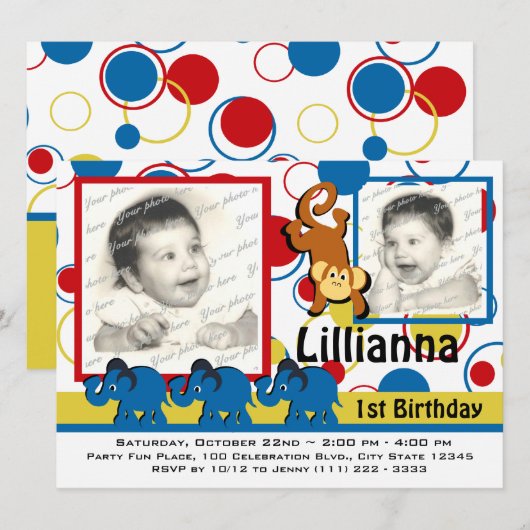 Circus Party Foto Kaart (Voorkant / Achterkant)