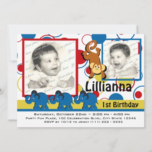 Circus Party Foto Kaart (Voorkant)