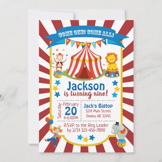 Circus Party Invitation - Circus Birthday Invite Kaart (Voorkant)