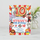 Circus Party Invitation for 10th Birthday Kaart (Staand voorkant)