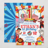 Circus Party Invitation for 1st Birthday Kaart (Voorkant / Achterkant)