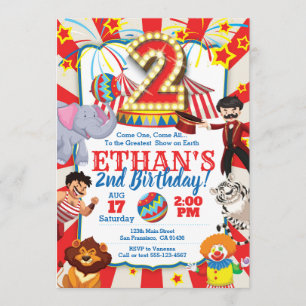 Circus Party Invitation for 2nd Birthday Kaart