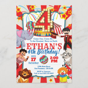Circus Party Invitation for 4th Birthday Kaart