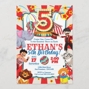 Circus Party Invitation for 5th Birthday Kaart