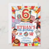 Circus Party Invitation for 6th Birthday Kaart (Voorkant)