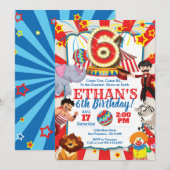 Circus Party Invitation for 6th Birthday Kaart (Voorkant / Achterkant)