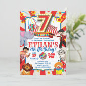 Circus Party Invitation for 7th Birthday Kaart (Staand voorkant)